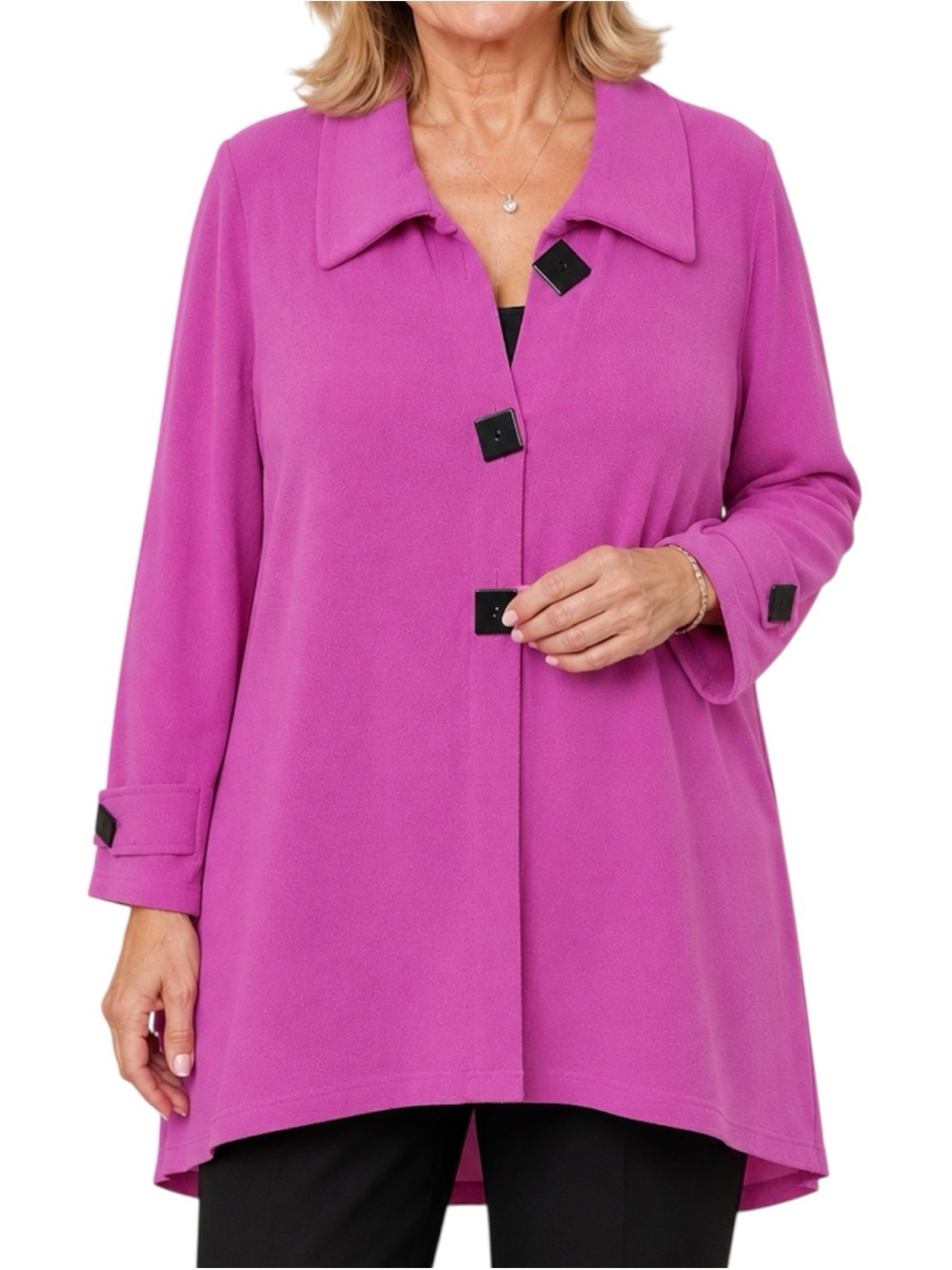 Ali Miles Pink Button Front Tunic Top Hi-Low Stretch Acetate Blend 3/4 Sleeve XL